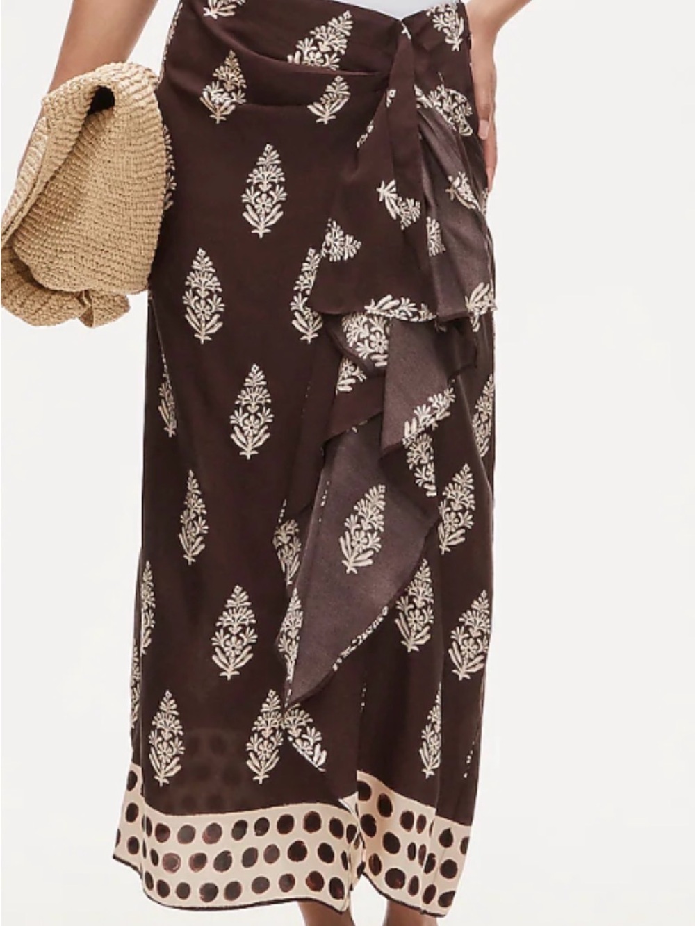 J. Crew Brown cocoa block ruffle skirt 100% silky viscose Sz14 NWT resort boho